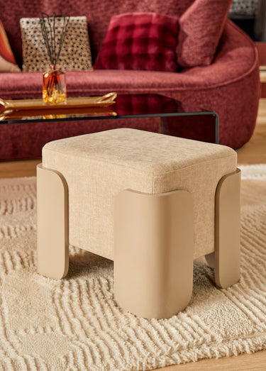 Pouf design en chenille avec pieds MIZAR Ivoire