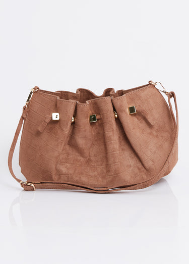 Sac à main suédine effet croco Marron