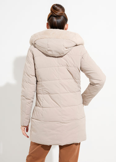Doudoune longue avec capuche fourrure Beige