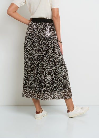 Jupe longue évasée en résille à sequins Animalier