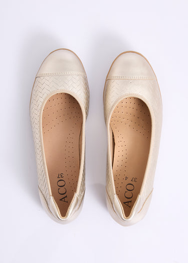 Ballerine cuir imprimé effet tressé largeur confort Dore