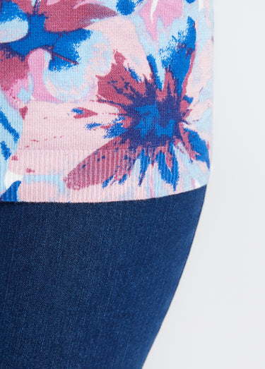 Pull manches 3/4 imprimé floral Bleu/Rose