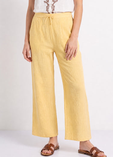Pantalon large chiné élastiqué avec lin Jaune