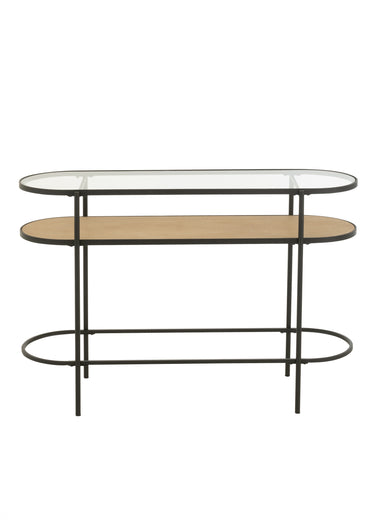 Console ovale chic métal, bois et verre Naturel