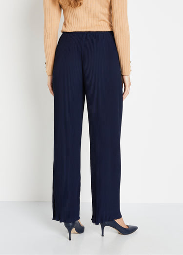 Pantalon large taille élastiquée maille plissée Marine