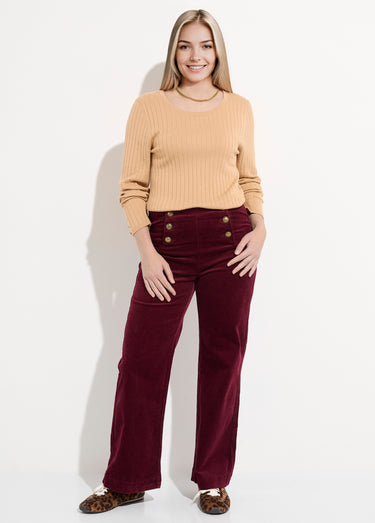 Pantalon à pont en velours coupe flare Bordeaux