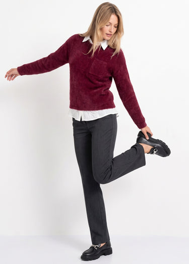 Pantalon taille semi-élastiquée droit Gris