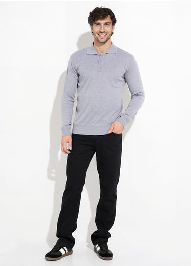 Pull maille fine avec laine et col polo Gris Clair