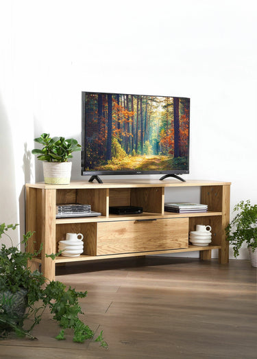 Meuble TV d'angle 1 tiroir, décor chêne Bois Clair