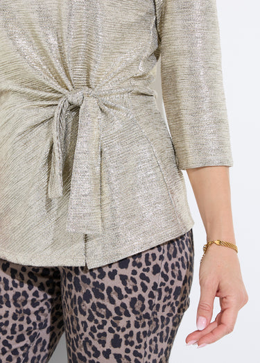 T-shirt long doré effet noué manches 3/4 Dore