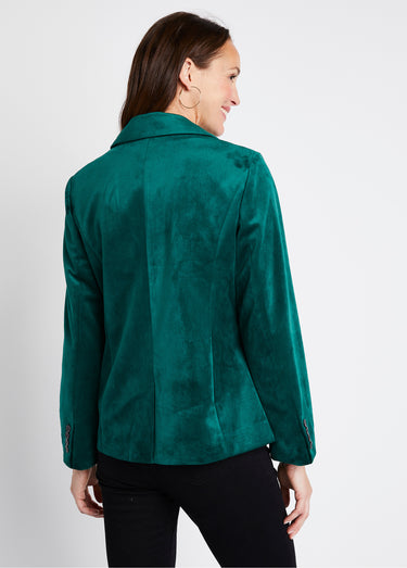 Veste blazer droite velours uni col tailleur Vert