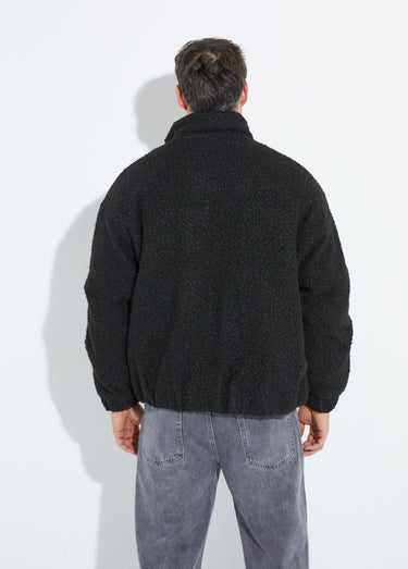 Blouson façon peau lainée, col montant Noir