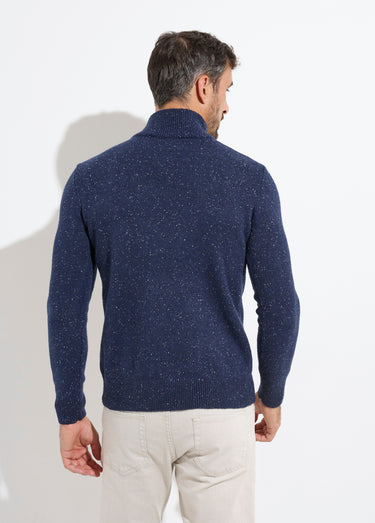 Pull col montant zippé, coupe ajustée Marine