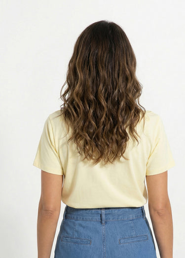 T-shirt coton brodé ajouré col rond Jaune
