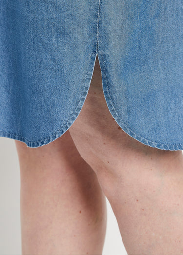 Robe courte droite tissu lyocell Bleu