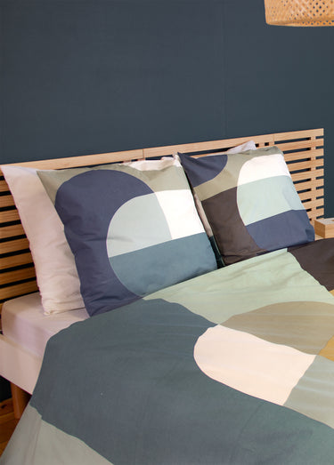 Parure housse de couette coton, geometric Bleu/jaune/vert