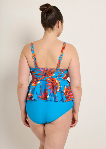 Tankini 2 pièces effet drapé, exotique Bleu Imprime