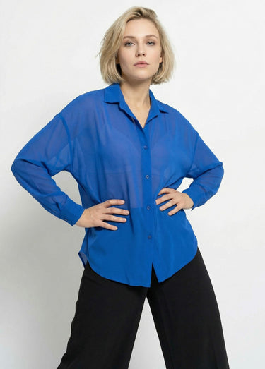 Chemisier vaporeux voile manches longues Bleu