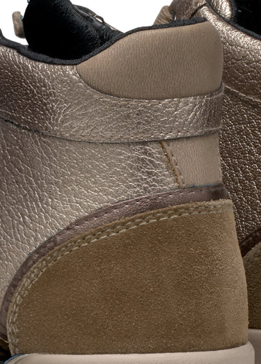 Baskets montantes multimatières lacets + zip Taupe