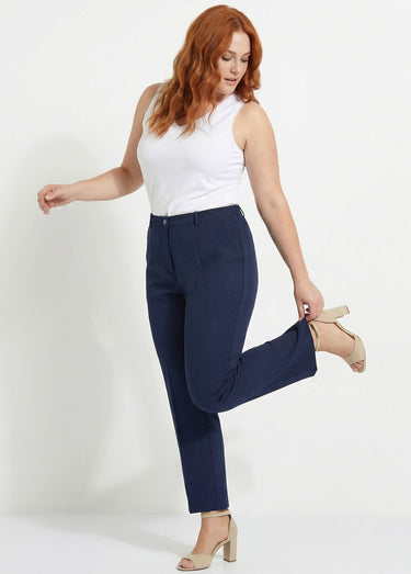 Pantalon droit uni taille semi élastiquée Marine