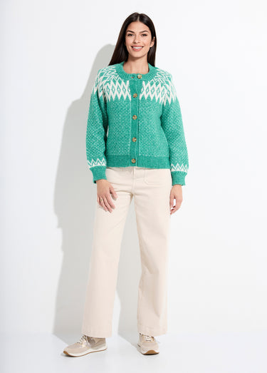 Gilet chaud boutonné jacquard graphique Vert / Écru