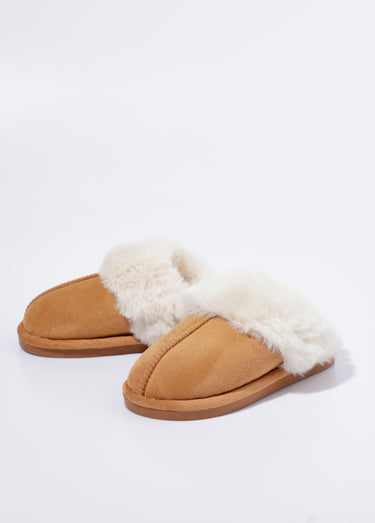 Chaussons mules avec fourrure synthétique Camel