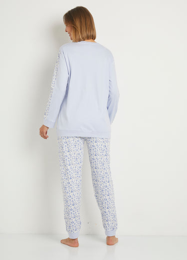 Pyjama manches longues coton interlock Bleu Imprime