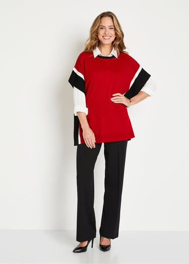 Pull poncho uni long col rond Rouge/Noir