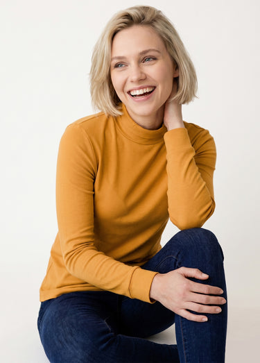 Sous-pull chaud col roulé maille interlock unie Miel