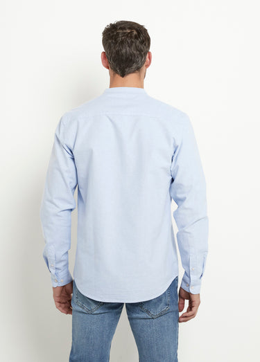 Chemise coton col officier manches longues Bleu Ciel