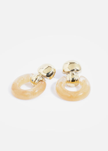 Boucles d'oreilles pendant résine, acier inox Dore/Beige