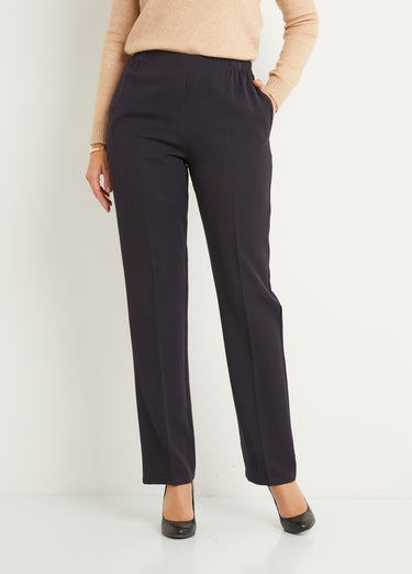 Pantalon droit taille semi élastiquée ventre plat Uni Prune