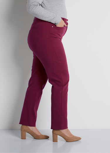 Pantalon droit 5 poches coton stretch Bordeaux