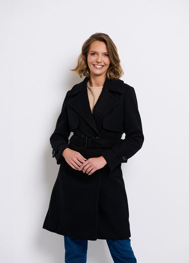 Manteau col fausse fourrure toucher laineux Noir