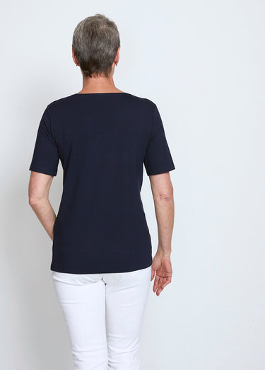 T-shirt jersey fantaisie clouté strass Marine