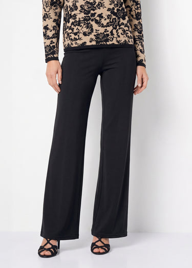 Pantalon taille élastiquée fluide évasé Noir
