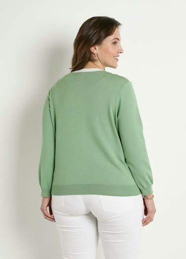 Gilet cardigan doux col rond boutonné Vert d'eau