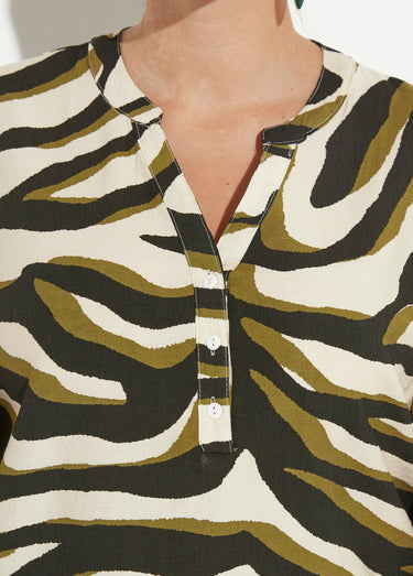 Blouse col V boutonné motif abstrait Vert / Écru