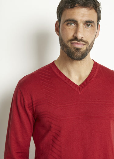 Pull col V manches longues coton Bordeaux