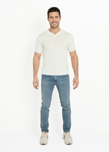 Pull fin en maille gaufrée avec col polo Blanc