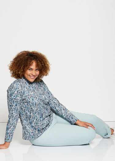 Sous-pull maille chinée extensible Bleu / Gris