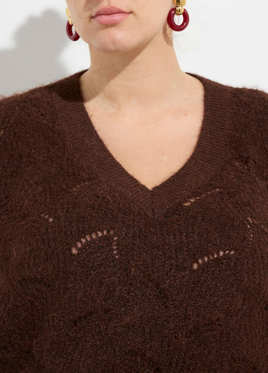 Pull oversize, maille écailles avec laine Marron
