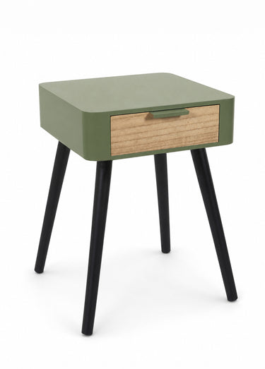 Chevet 1 tiroir, pieds compas en bois Vert Kaki