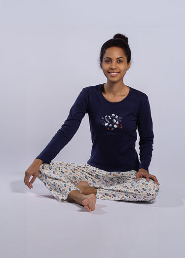 Pyjama manches longues motif placé Marine imprimé