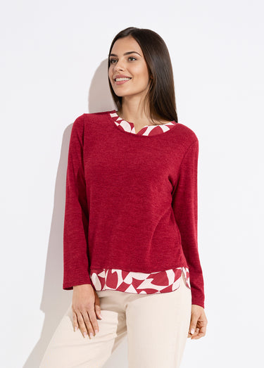T-shirt chaud effet 2 en 1 manches longues Bordeaux