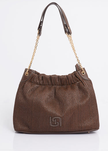 Sac à main bourse, effet tressé raphia Chocolat