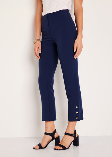 Pantalon droit 7/8e uni infroissable Bleu Marine