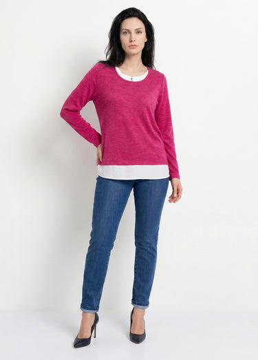 T-shirt mi-long effet 2 en 1 Cassis