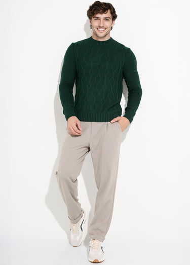 Pull irlandais chaud avec laine col rond Vert