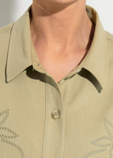 Veste surchemise en coton broderie anglaise Kaki